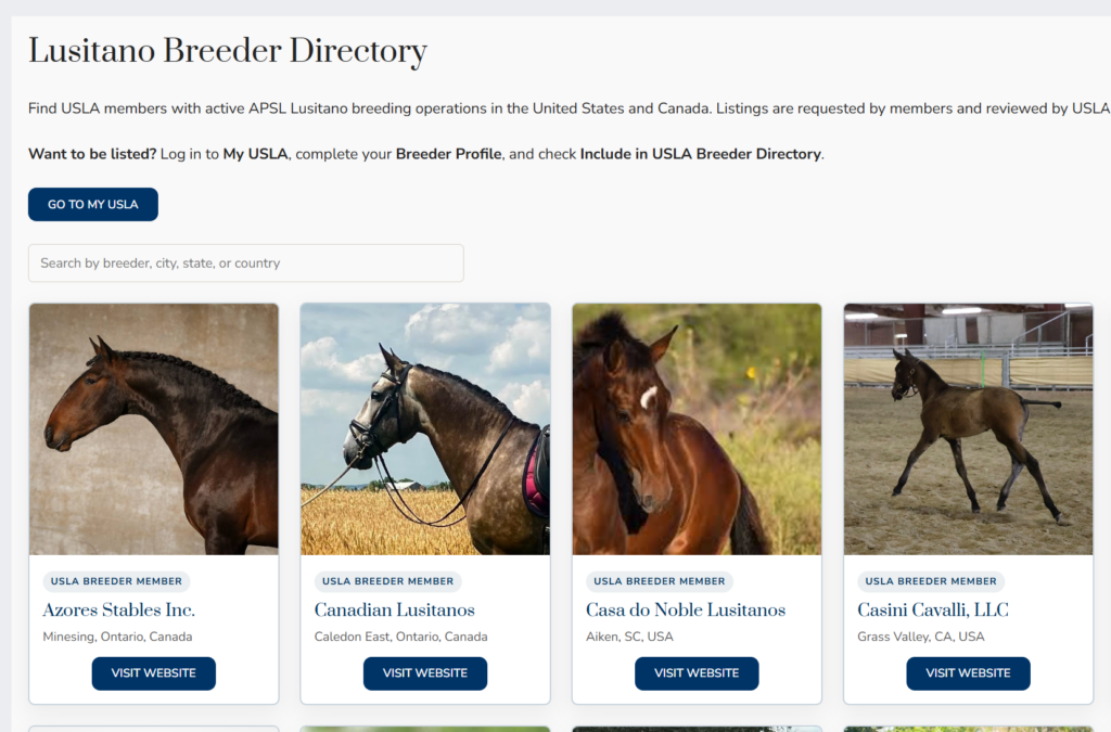 USLA Lusitano Breeder Directory