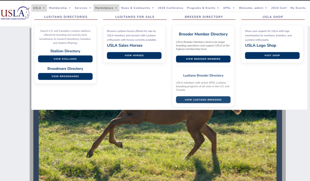 USLA Marketplace menu